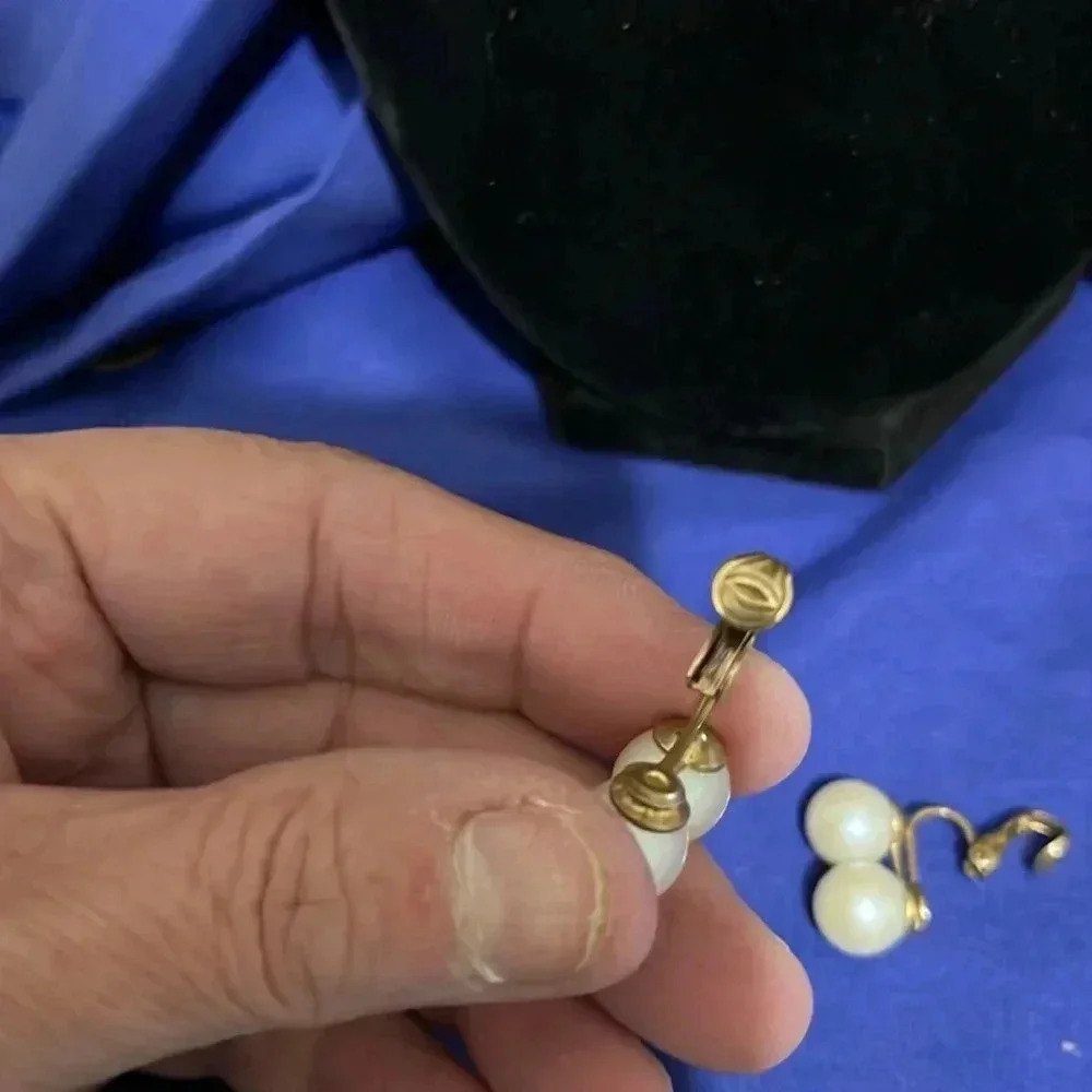 Vintage clip double pearl earrings - Picture 4 of 4